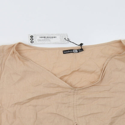 Boohoo Womens Beige  Cotton Basic Blouse Size 18 V-Neck