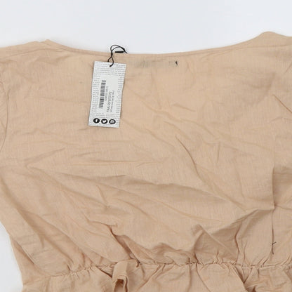 Boohoo Womens Beige  Cotton Basic Blouse Size 18 V-Neck