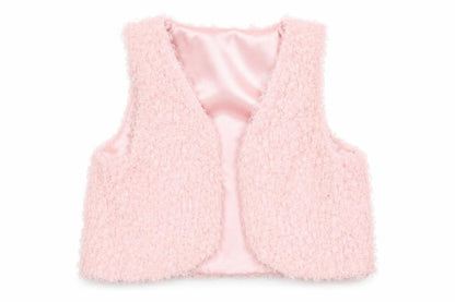 Front view of H&M girls’ pink gilet waistcoat, size 12-13, years - looped thread look pale pink