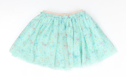 Primark Girls Green Animal Print Polyester Flare Skirt Size 9-12 Months  Pull On - Mint Gree with Gold Glitter dots Pink & Blue Butterfly print Net overlay