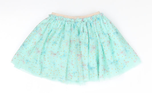 Primark Girls Green Animal Print Polyester Flare Skirt Size 9-12 Months  Pull On - Mint Gree with Gold Glitter dots Pink & Blue Butterfly print Net overlay