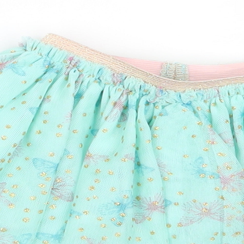 Primark Girls Green Animal Print Polyester Flare Skirt Size 9-12 Months  Pull On - Mint Gree with Gold Glitter dots Pink & Blue Butterfly print Net overlay