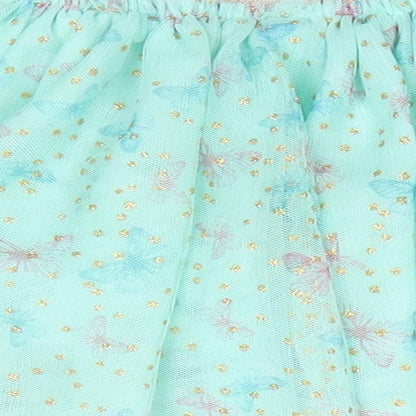 Primark Girls Green Animal Print Polyester Flare Skirt Size 9-12 Months  Pull On - Mint Gree with Gold Glitter dots Pink & Blue Butterfly print Net overlay