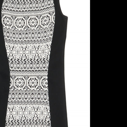 Divided Womens Black Geometric Polyester Bodycon  Size 8  Round Neck Zip - Geometric panel front & back