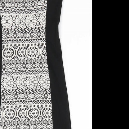 Divided Womens Black Geometric Polyester Bodycon  Size 8  Round Neck Zip - Geometric panel front & back
