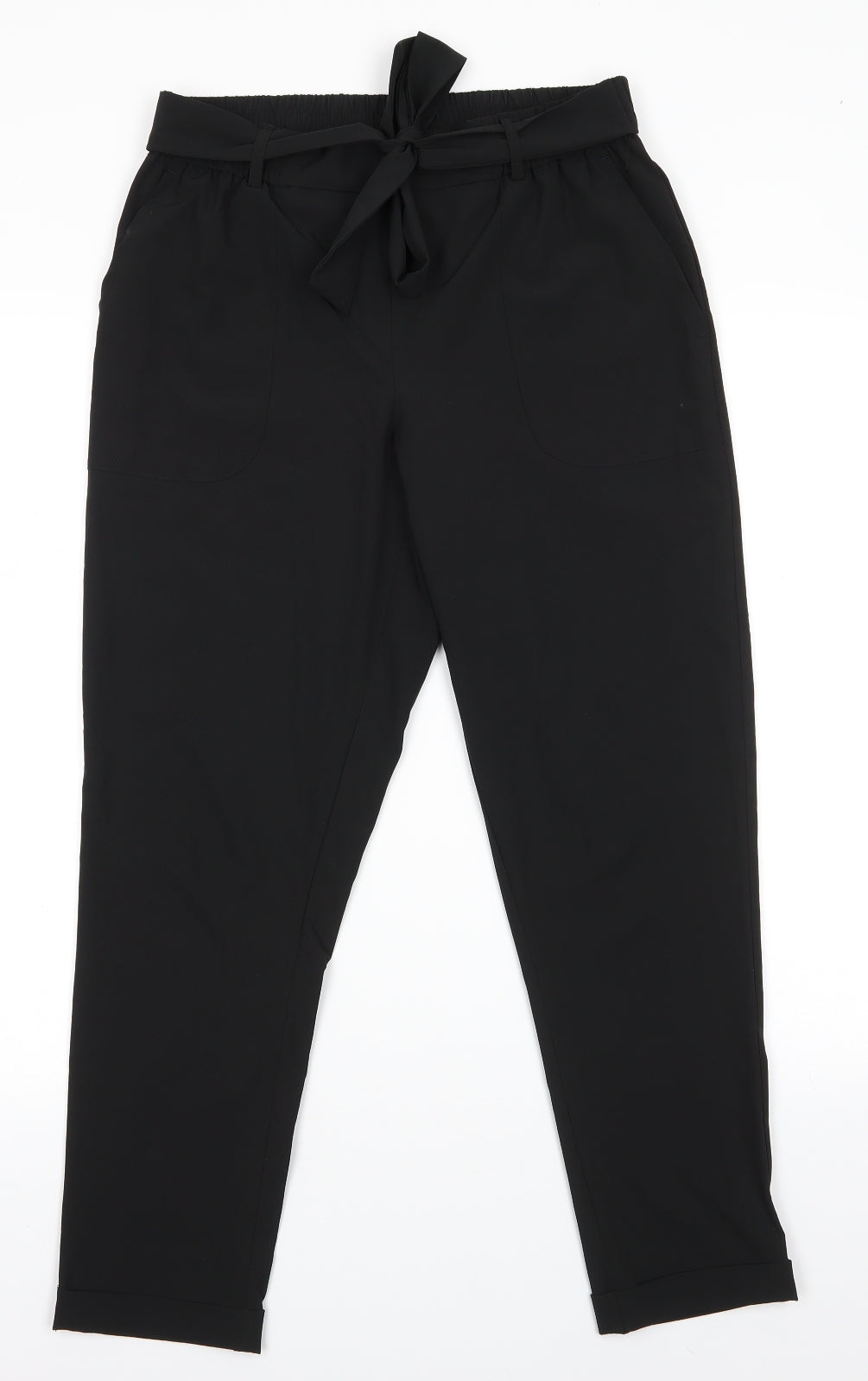 EZY Wear by CH1 Womens Black  Polyester Trousers  Size S L26.5 in Regular  - Back Elastication Tie Front Turn ups