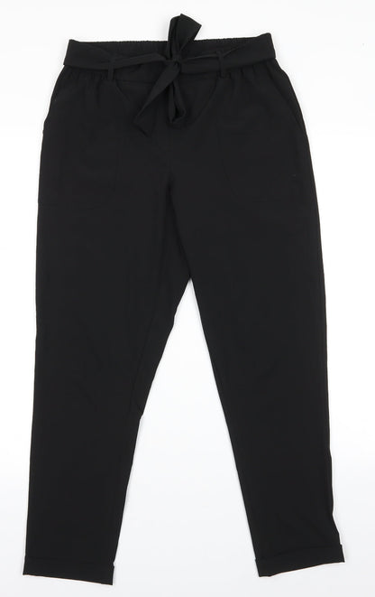 EZY Wear by CH1 Womens Black  Polyester Trousers  Size S L26.5 in Regular  - Back Elastication Tie Front Turn ups