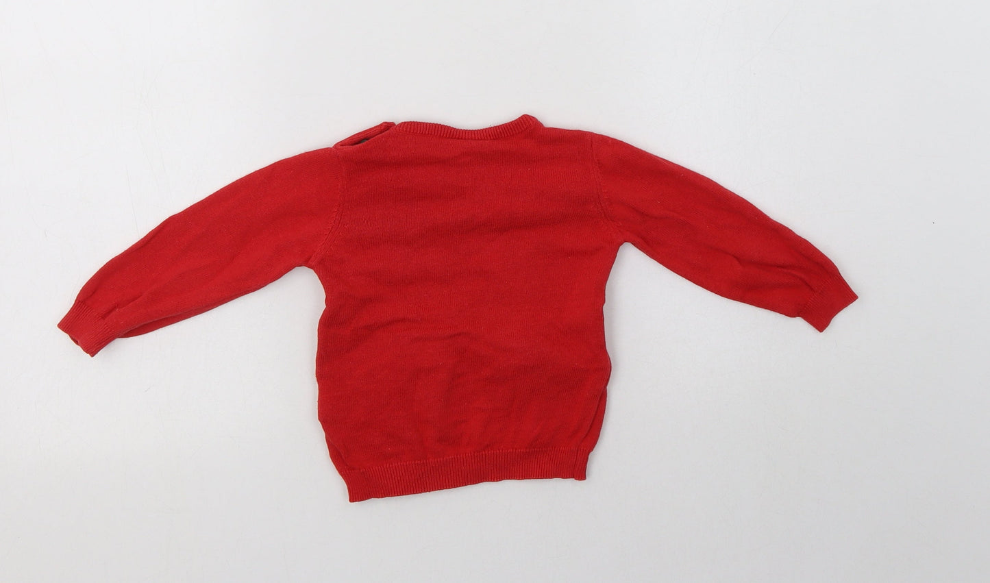 So Cute Baby Red  Cotton Pullover Jumper Size 9-12 Months  Button - Rudolph Christmas