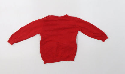 So Cute Baby Red  Cotton Pullover Jumper Size 9-12 Months  Button - Rudolph Christmas
