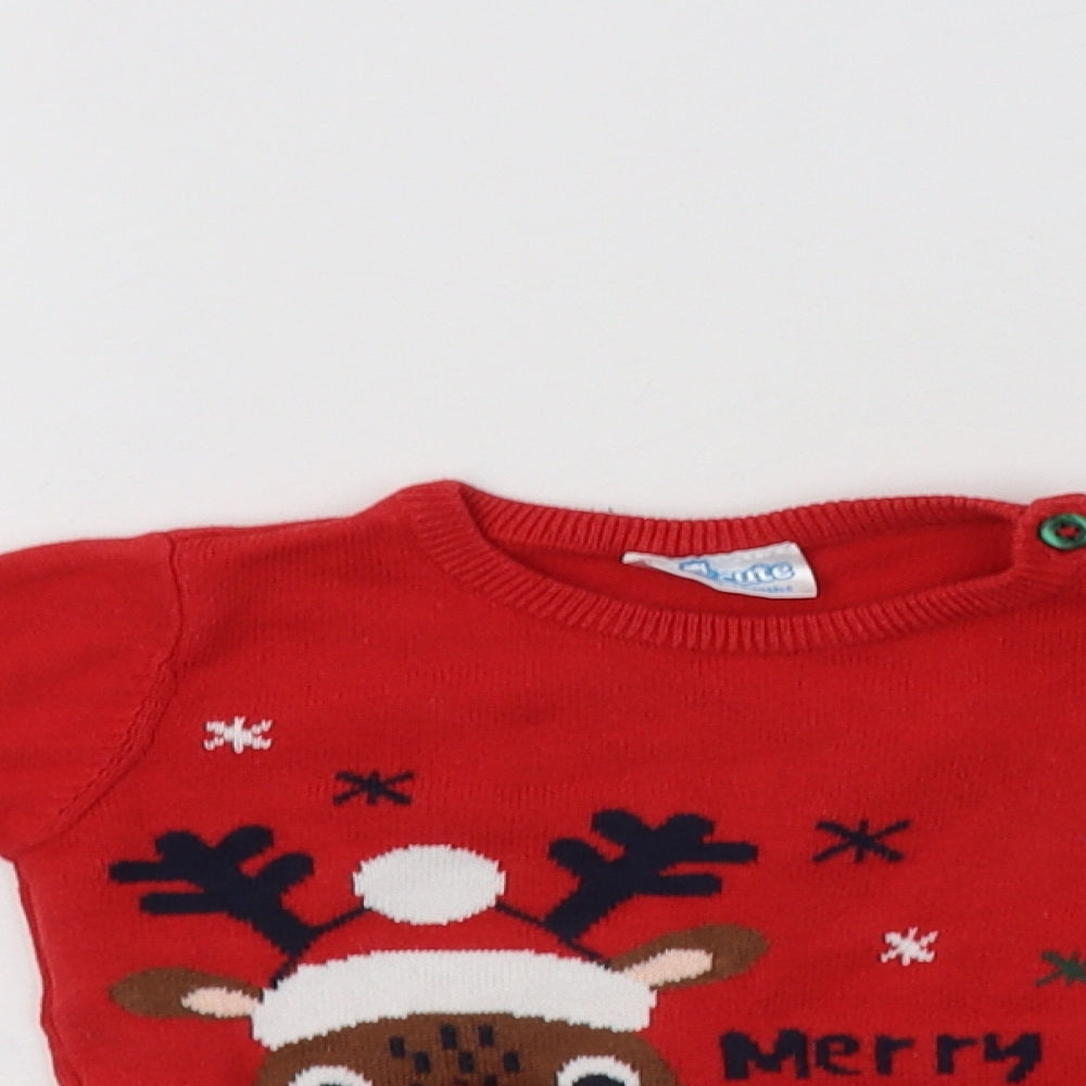 So Cute Baby Red  Cotton Pullover Jumper Size 9-12 Months  Button - Rudolph Christmas