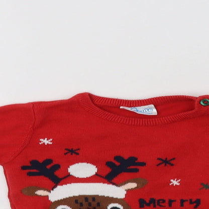 So Cute Baby Red  Cotton Pullover Jumper Size 9-12 Months  Button - Rudolph Christmas