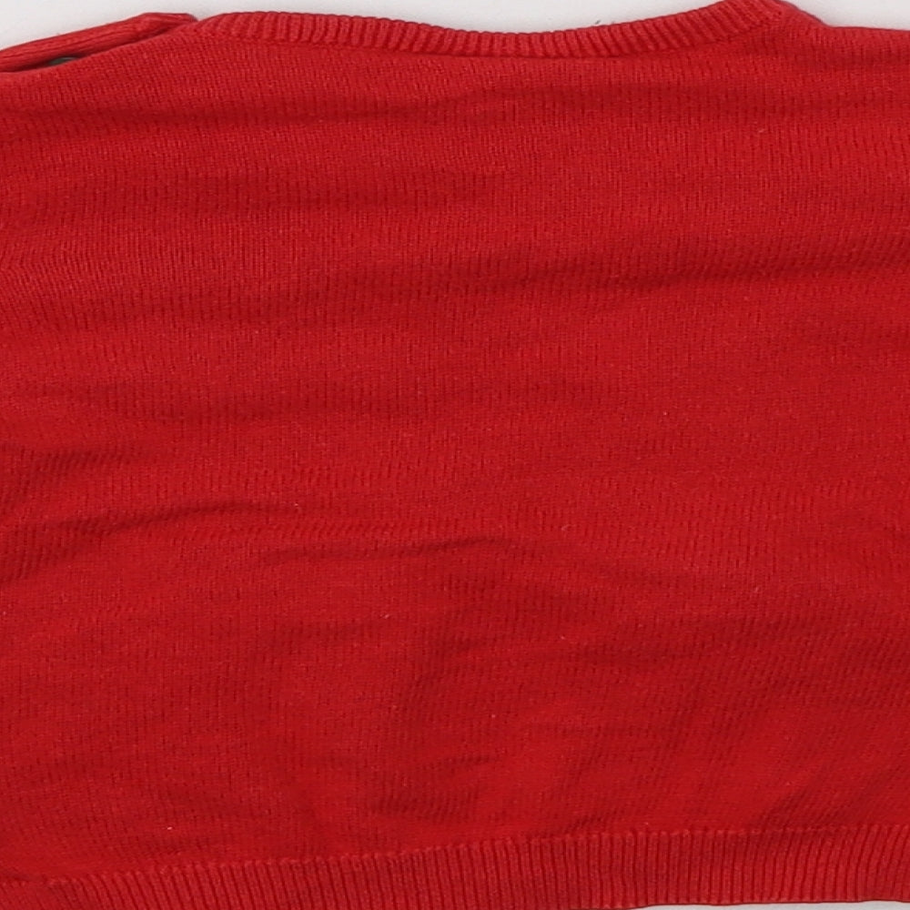 So Cute Baby Red  Cotton Pullover Jumper Size 9-12 Months  Button - Rudolph Christmas