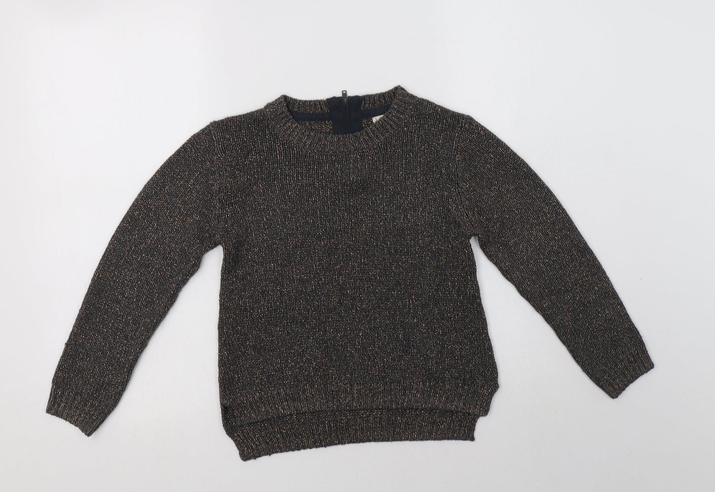 NEXT Girls Grey Crew Neck  Acrylic Pullover Jumper Size 8 Years  Zip