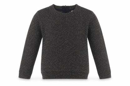 Front view of Next girls’ grey crew neck acrylic jumper, size 8, years zip