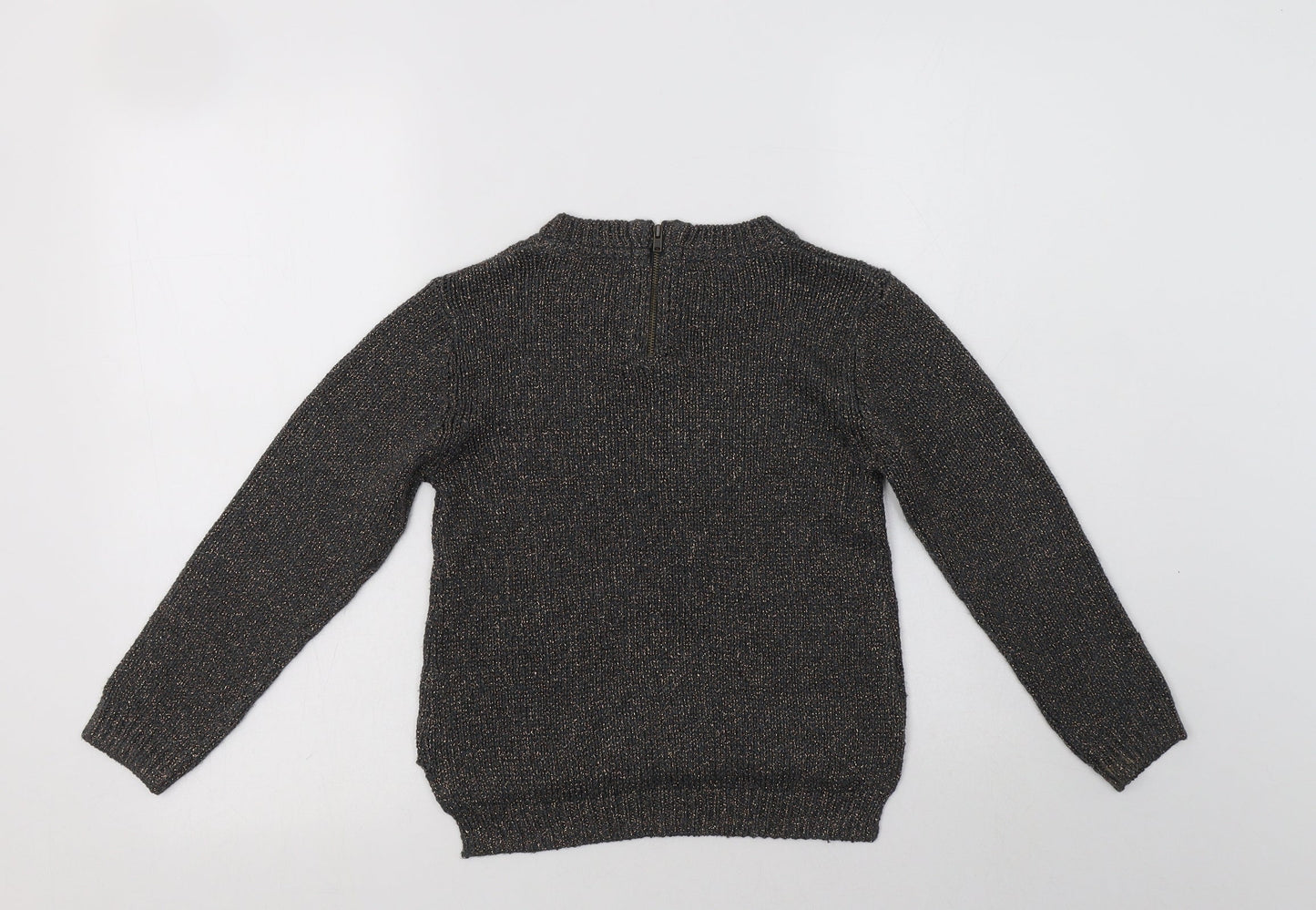 NEXT Girls Grey Crew Neck  Acrylic Pullover Jumper Size 8 Years  Zip