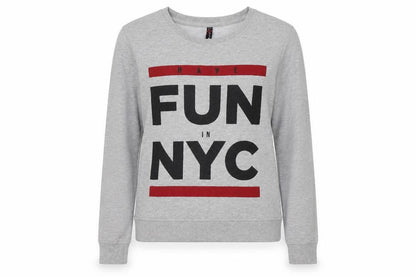 Front view of FB Sister women’s grey cotton pullover sweatshirt, size M, - nyc