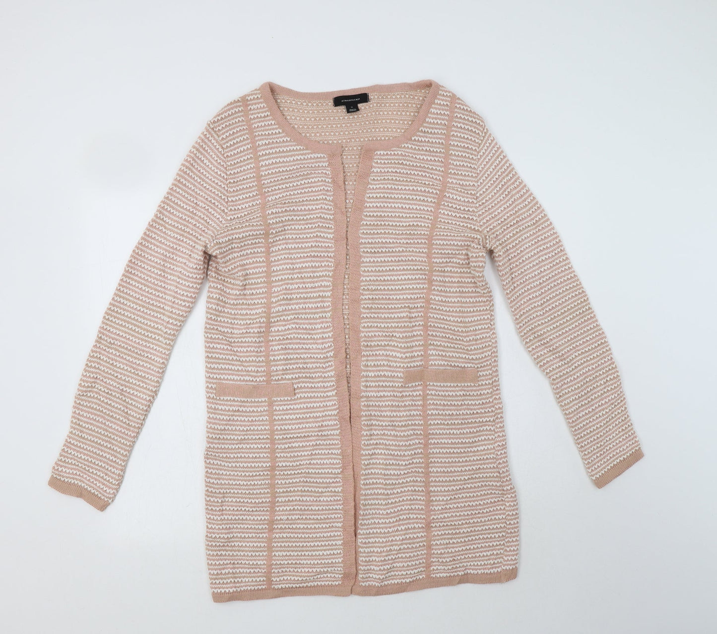 Primark Womens Pink Round Neck Striped Acrylic Cardigan Jumper Size M