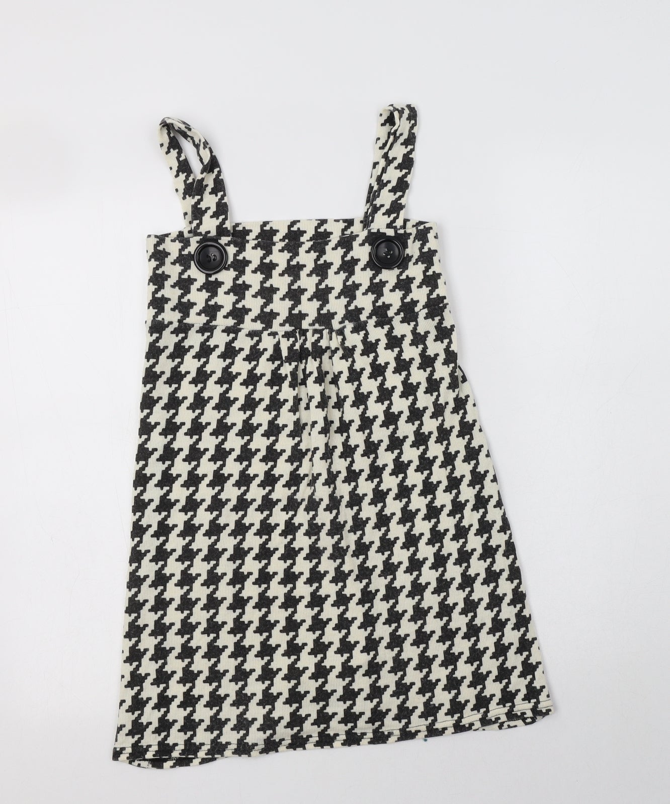 Preworn Womens Ivory Houndstooth Acrylic Pinafore/Dungaree Dress  Size S  Square Neck