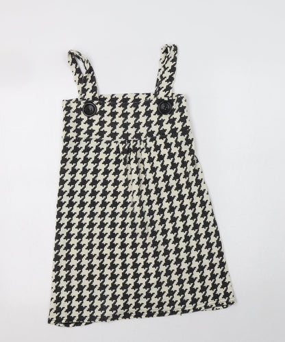 Preworn Womens Ivory Houndstooth Acrylic Pinafore/Dungaree Dress  Size S  Square Neck