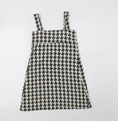 Preworn Womens Ivory Houndstooth Acrylic Pinafore/Dungaree Dress  Size S  Square Neck