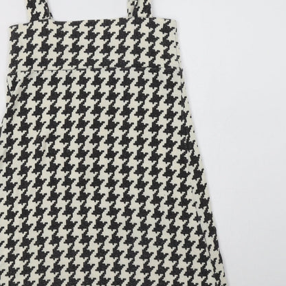 Preworn Womens Ivory Houndstooth Acrylic Pinafore/Dungaree Dress  Size S  Square Neck