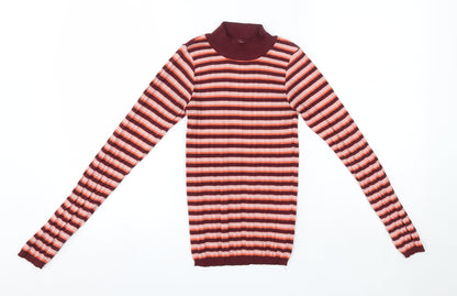 Primark Womens Purple Round Neck Striped Polyester Pullover Jumper Size 2XS