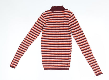 Primark Womens Purple Round Neck Striped Polyester Pullover Jumper Size 2XS