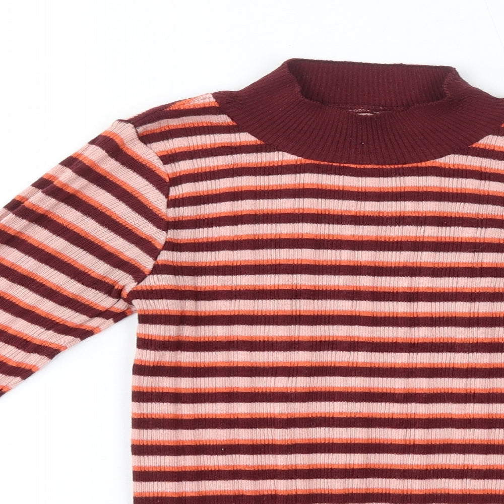 Primark Womens Purple Round Neck Striped Polyester Pullover Jumper Size 2XS