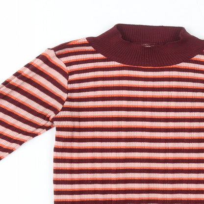 Primark Womens Purple Round Neck Striped Polyester Pullover Jumper Size 2XS