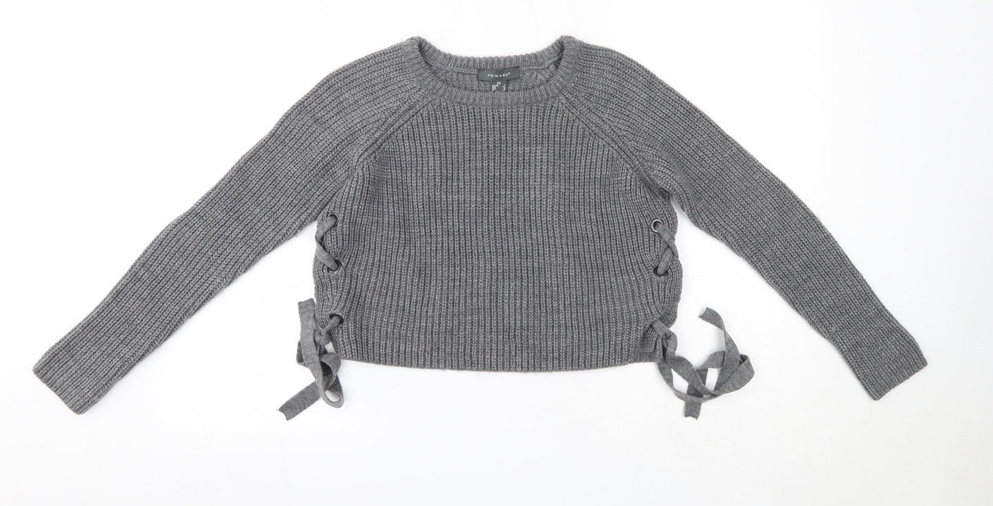 Primark Womens Grey Round Neck  Acrylic Pullover Jumper Size XS
