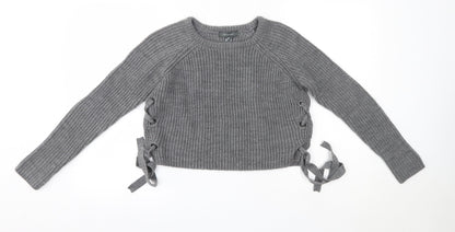 Primark Womens Grey Round Neck  Acrylic Pullover Jumper Size XS