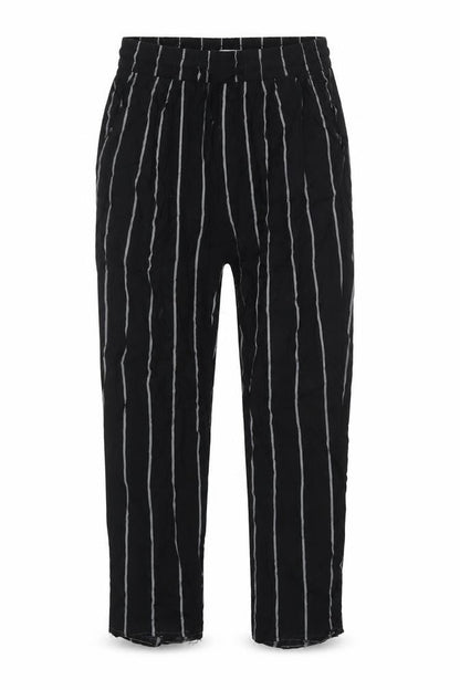 Front view of PRETTYLITTLETHING women’s black striped viscose dress pants trousers, size UK 4, regular
