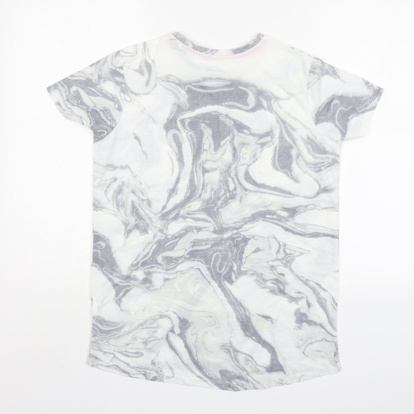 Primark Girls Grey Geometric Polyester Basic T-Shirt Size 13-14 Years Round Neck
