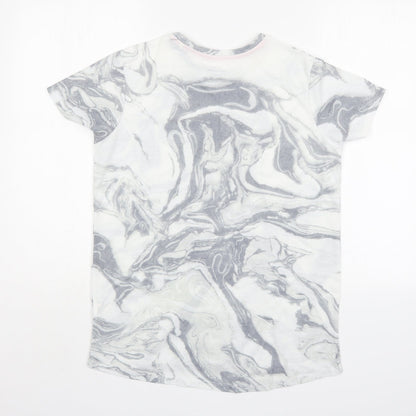 Primark Girls Grey Geometric Polyester Basic T-Shirt Size 13-14 Years Round Neck