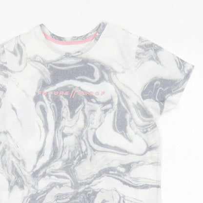Primark Girls Grey Geometric Polyester Basic T-Shirt Size 13-14 Years Round Neck