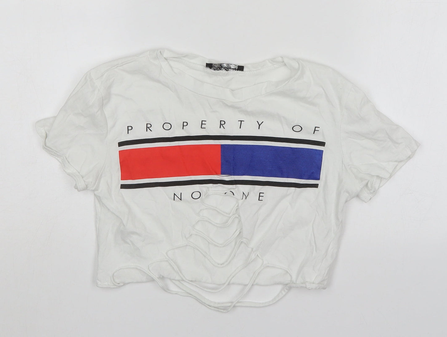 Style Wise Womens White  Cotton Cropped T-Shirt Size S Round Neck