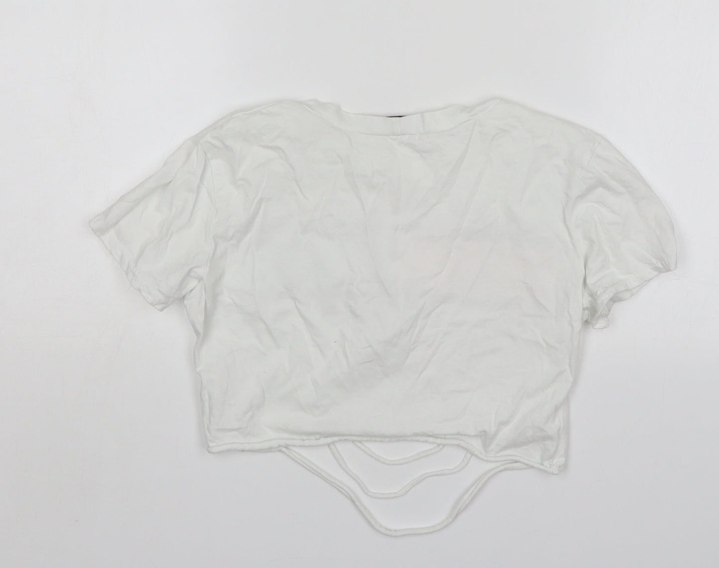 Style Wise Womens White  Cotton Cropped T-Shirt Size S Round Neck