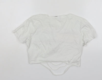 Style Wise Womens White  Cotton Cropped T-Shirt Size S Round Neck