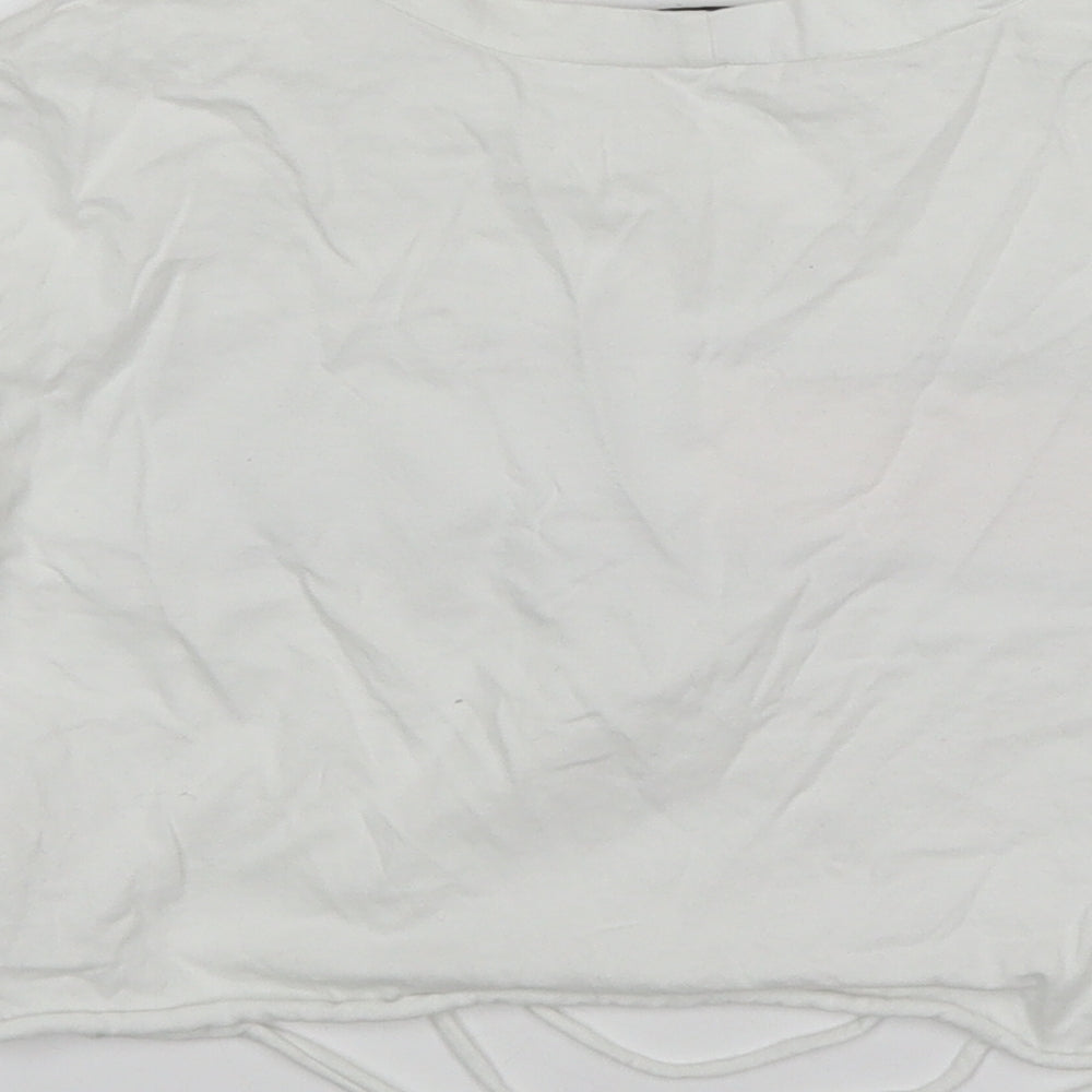 Style Wise Womens White  Cotton Cropped T-Shirt Size S Round Neck