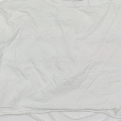 Style Wise Womens White  Cotton Cropped T-Shirt Size S Round Neck