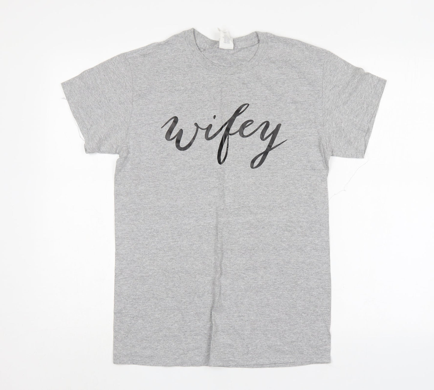 Gildan Womens Grey  Cotton Basic T-Shirt Size S Round Neck - Wifey