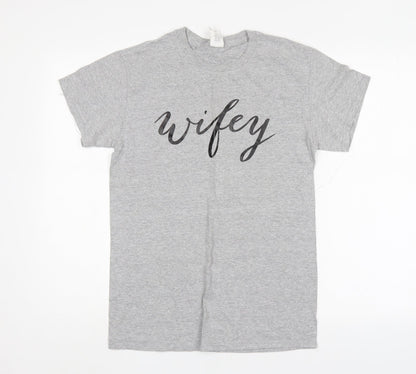 Gildan Womens Grey  Cotton Basic T-Shirt Size S Round Neck - Wifey