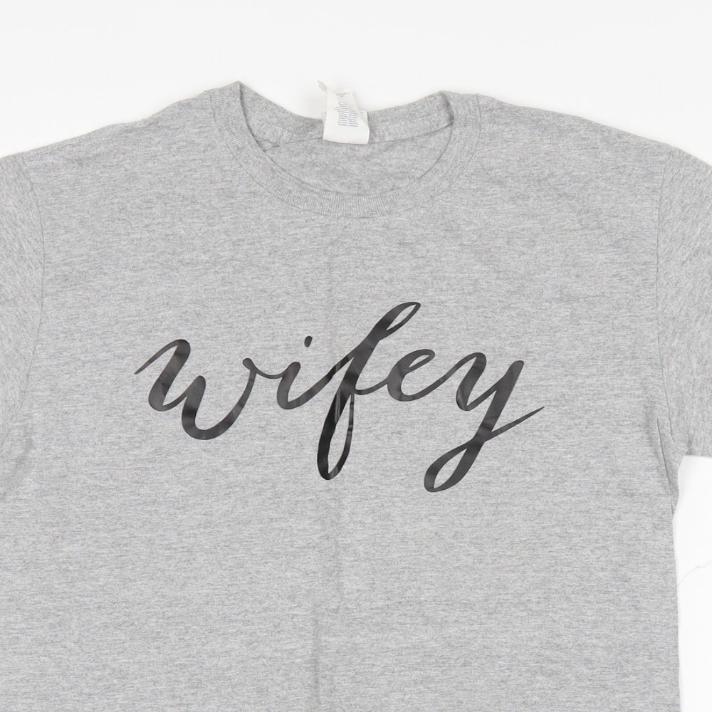 Gildan Womens Grey  Cotton Basic T-Shirt Size S Round Neck - Wifey
