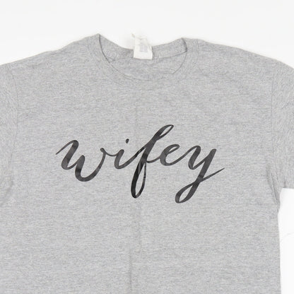Gildan Womens Grey  Cotton Basic T-Shirt Size S Round Neck - Wifey
