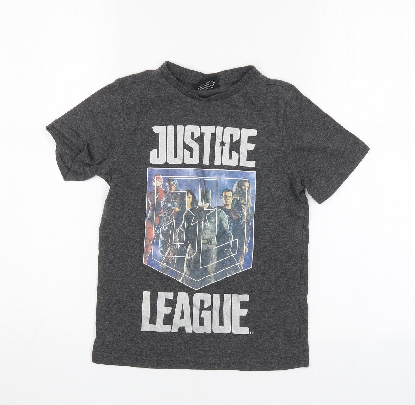 F&F Boys Grey  Cotton Basic T-Shirt Size 6-7 Years Round Neck  - Justice League