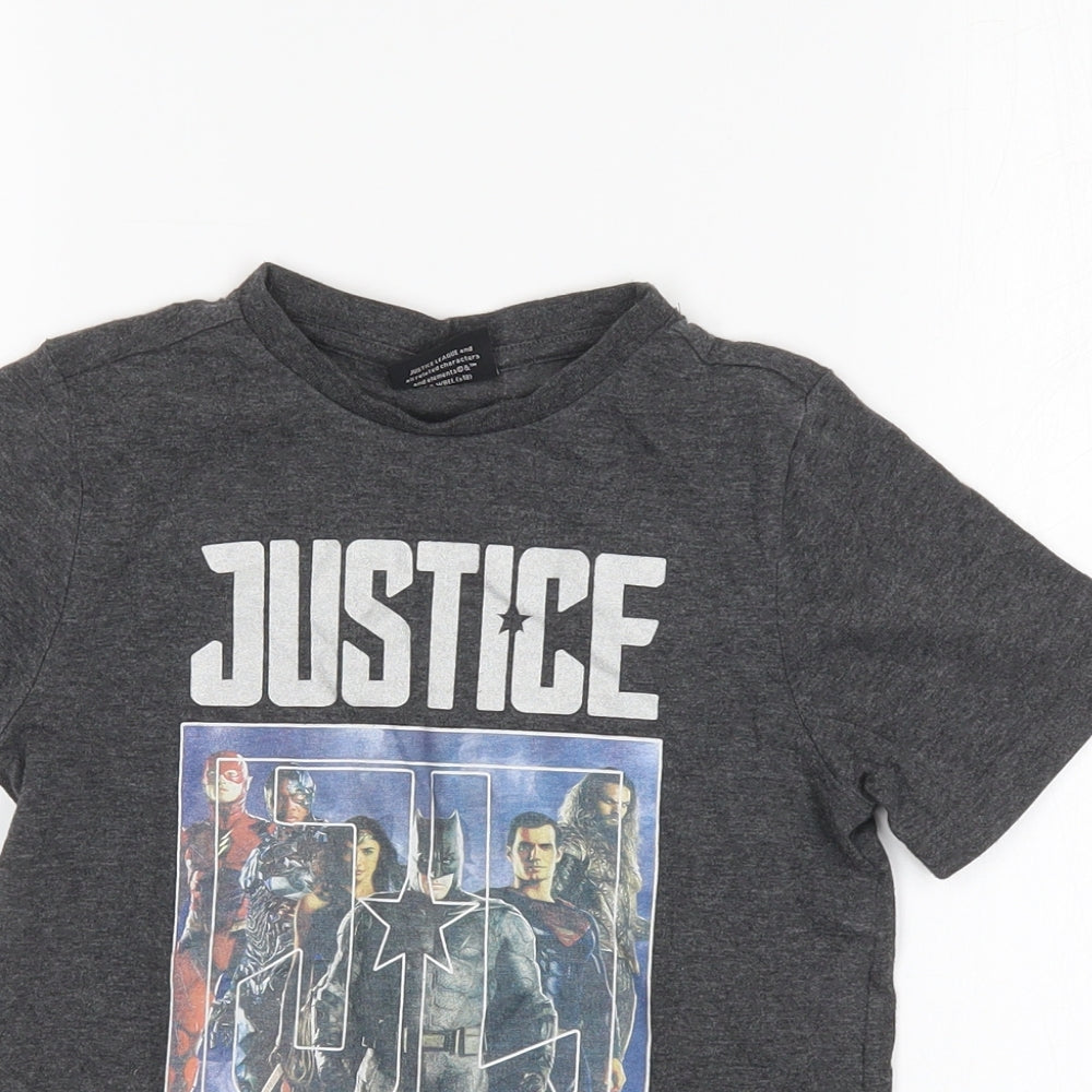 F&F Boys Grey  Cotton Basic T-Shirt Size 6-7 Years Round Neck  - Justice League