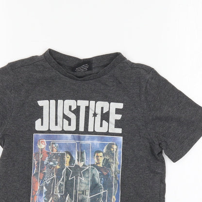 F&F Boys Grey  Cotton Basic T-Shirt Size 6-7 Years Round Neck  - Justice League