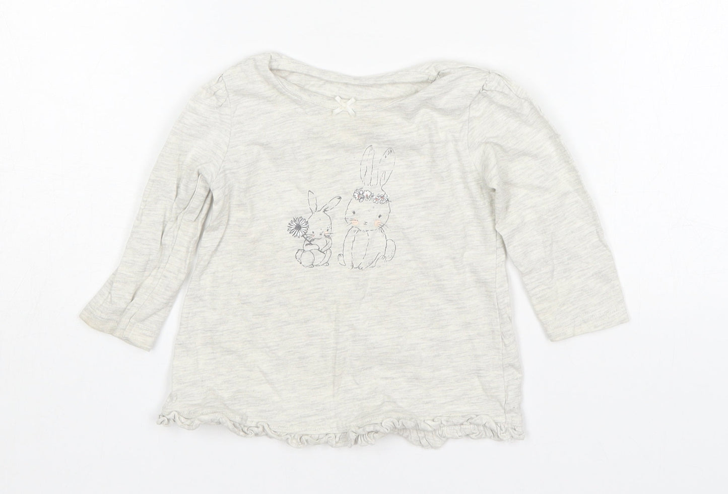 George Girls Grey  Cotton Basic T-Shirt Size 6-9 Months Round Neck