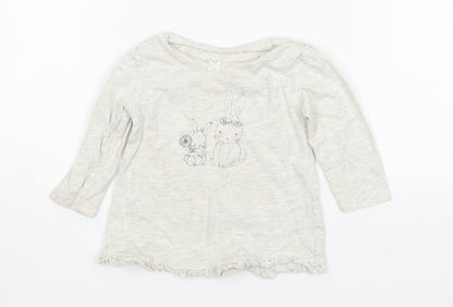 George Girls Grey  Cotton Basic T-Shirt Size 6-9 Months Round Neck