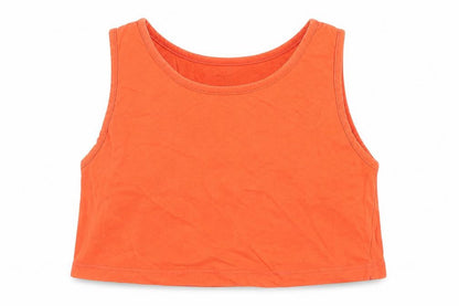 Front view of HONEY women’s orange cotton cropped tank, size S, round neck